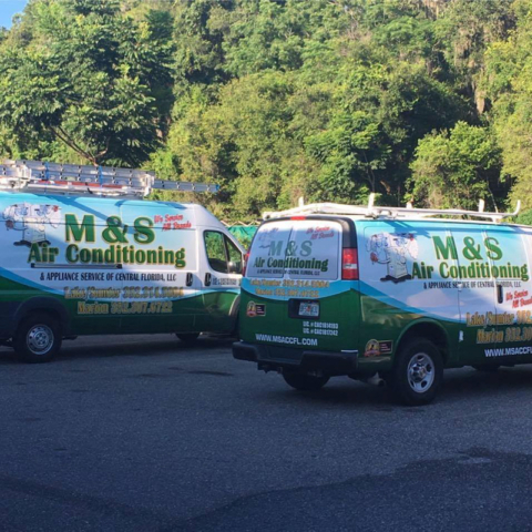MS Air Conditioning Service Vans in Parking Lot
